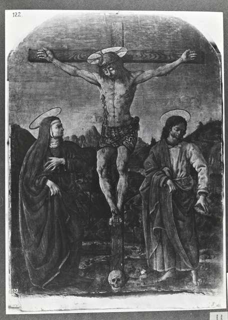 Anonimo — Anonimo fiorentino sec. XV - Crocifissione di Cristo con la Madonna e san Giovanni Evangelista — insieme